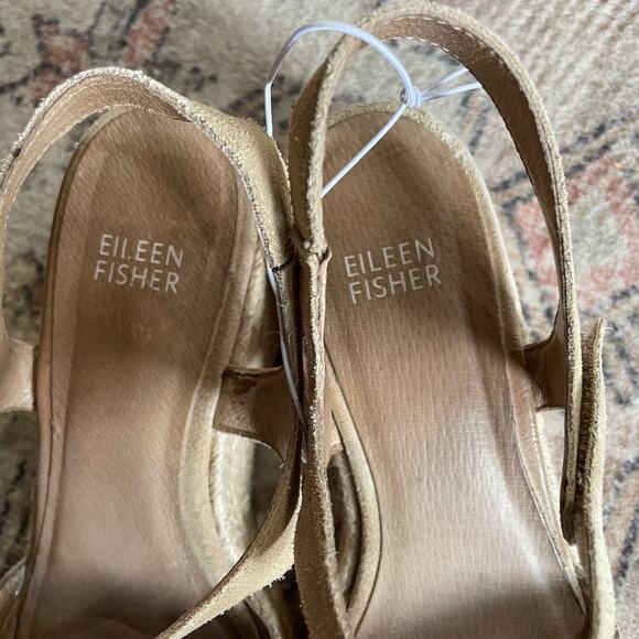 Eileen Fisher Nessa Espadrille Wedge Suede Leather Sandals Tan Beige Size 7 - Picture 9 of 12